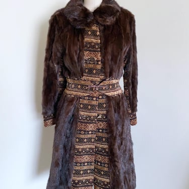 Vintage 60's Brown Mink and Tapestry I.Magnin Coat 