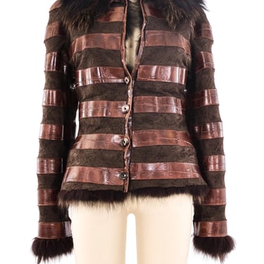 Reversible Embossed Leather Banded Fur Jacket