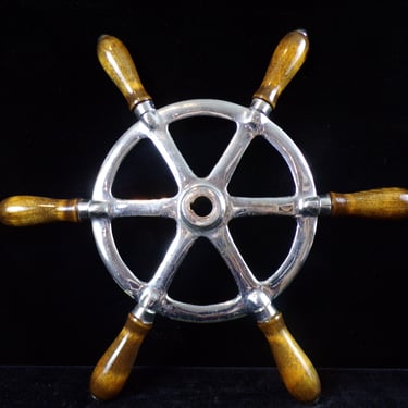 ws/Ship Wheel, 16" Chrome with Six Wooden Spoke Handles