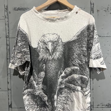 M 90s All over print eagle graphic Tshirt 1990s distressed front and back graphic t shirt 