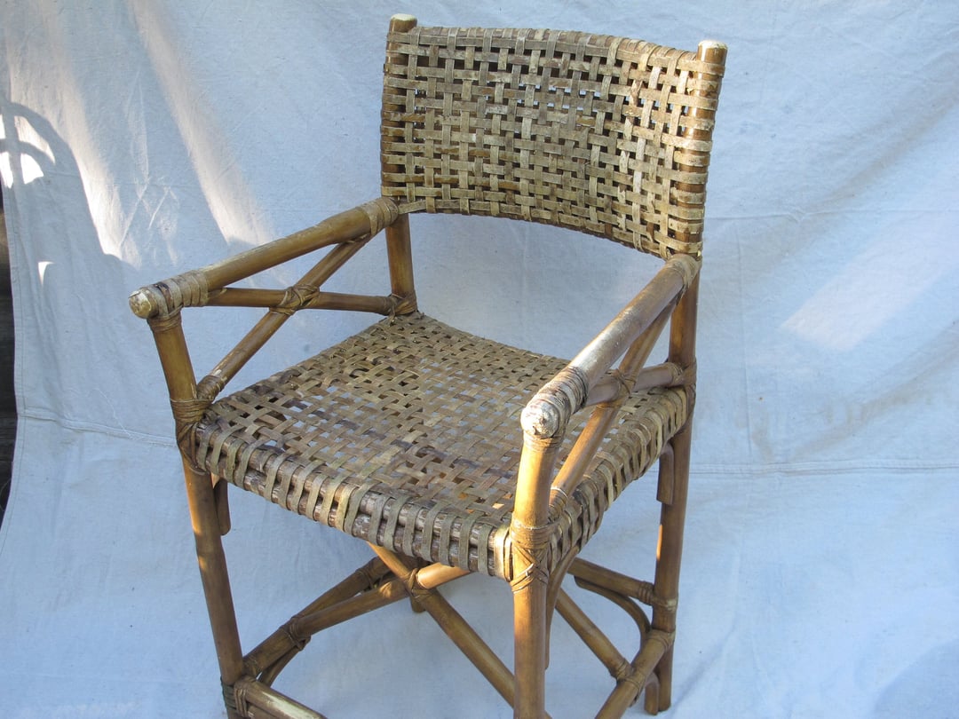 Mid Century Rattan Director's Chair Antique Woven Rawhide armchair ...