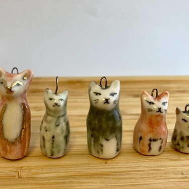 Handmade Clay Cat Charms | Hand-painted Porcelain Pendants for Necklace | Limited Edition Ceramic Cat Charms | Gold Luster Jewelry 