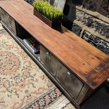 Vintage Industrial Media Console Entertainment Cabinet Repurposed Industrial TV Stand. 
