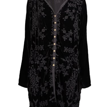 Johnny Was - Black Velvet Embroidered Hooded Cardigan Sz M