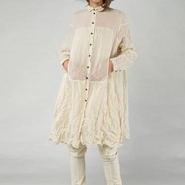 Semi-Sheer Long Button Front Paneled Tunic Blouse