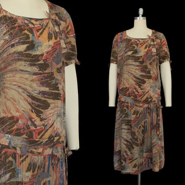RARE 1920s Dress / H.R. Mallinson "Sioux War Bonnet" Print 20s Silk Dress / Museum 