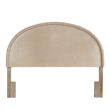 Queen Headboard with Faux Bamboo & Rattan Wicker by Broyhill - Whitewash Wooden Arched Curved Half Moon Style Coastal Full Bedroom Furniture 