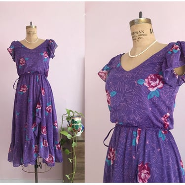 1980's Size 2 Purple Ruffle Party Dress 