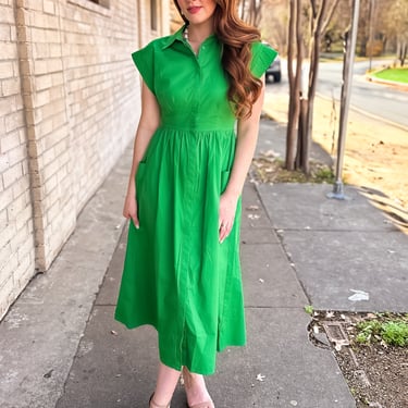 Kelly Green Button Down Midi Dress