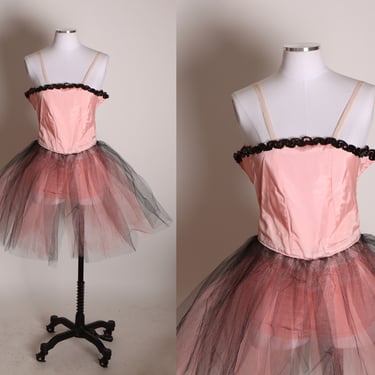 1950s Pink and Black Stretch Elastic Strap Tulle Ballerina Showgirl Burlesque Tutu Costume -XXS 