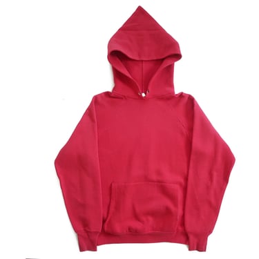 vintage hoodie / raglan hoodie / 1980s faded red raglan hoodie pull over sweatshirt Small 