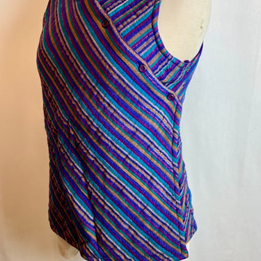 70’s puffy cotton wrap vest fitted sleeveless top Boho hippie metallic thread striped purple jacket /size Small 