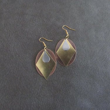Mid century modern earrings, rustic mixed metal earrings 
