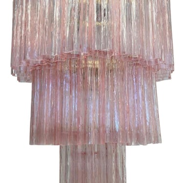 Vintage Pink Tronchi Murano Glass Chandelier. Italy, 1960's.