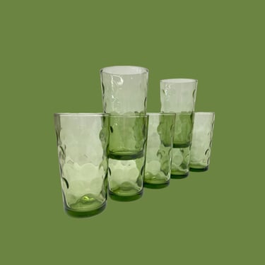 Vintage Drinking Glasses Retro 1960s Hazel Atlas + Mid Century Modern + Eldorado + Avocado Green + Set of 7 + Water Tumbler + Kitchen Decor 