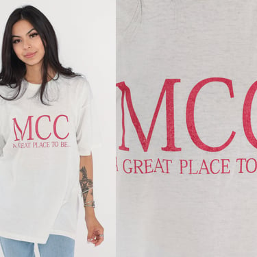 MCC T-Shirt 90s TShirt A Great Place To Be Graphic Tee Community College T Shirt Single Stitch White Burnout Thin Worn In Vintage 1990s XL 
