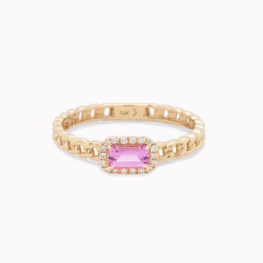 Pink Sapphire &amp; Diamond Halo Link Ring