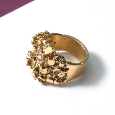 Large Gold Brutalist Modernist Vintage Gold Ring 
