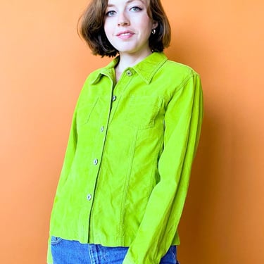 1990s Lime Corduroy Button Up Jacket, sz. M/L