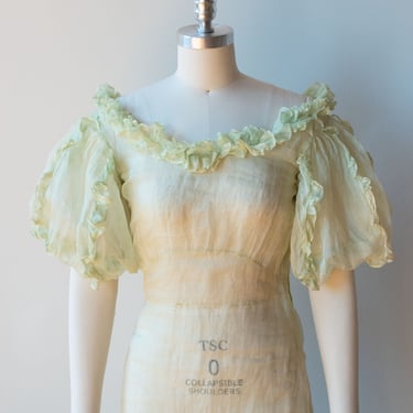 1930s Pistachio Puff Sleeve Dress 