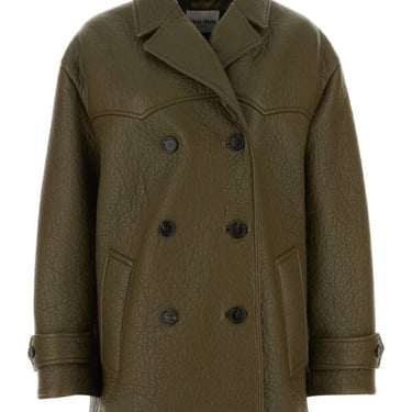 Miu Miu Women Army Green Nappa Leather Coat