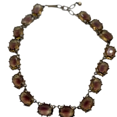Vintage Ametrine Necklace | Pink & Yellow Faceted Gemstones | Art Deco Style Statement Necklace | Gold-Tone Prong Set | Elegant Gift 