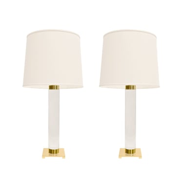 Hansen Impressive Pair of Table Lamps in Lucite and Brass 1960s
