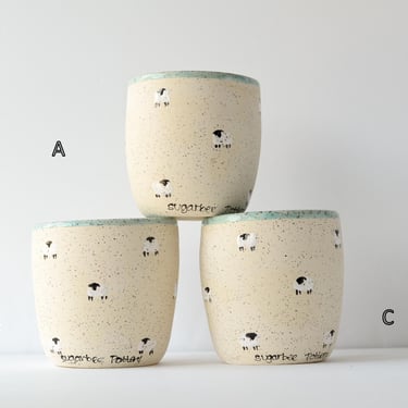 Celadon Little Sheep Cups | Handmade Pottery 