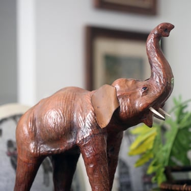 Vintage Leather Elephant with Glass Eyes 