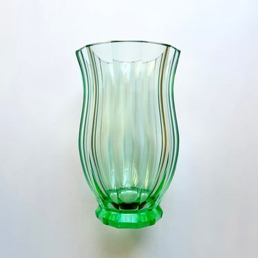 Large Antique Art Deco Faceted Green Uranium Glass Vase Josef Hoffmann? Moser 