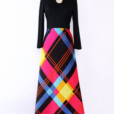 Colorful Quilted Keyhole Maxi Dress M