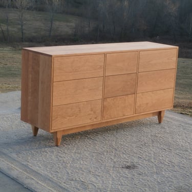 X9330fa *Hardwood 9 Drawer Dresser, Inset Drawers, Flat Sides 80" wide x 20" deep x 35" tall - natural color 