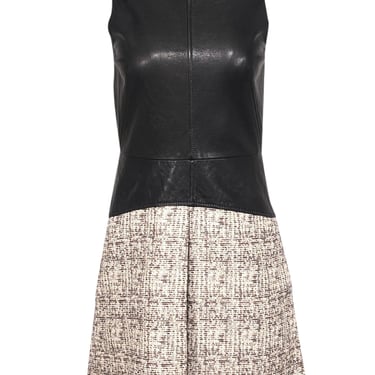 Proenza Schouler - Black Leather A-Line Dress w/ Pink & Cream Tweed Skirt Sz 4