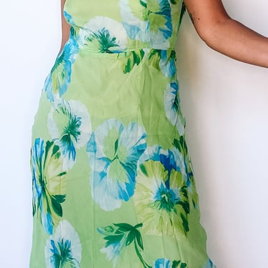 1990s Green Floral Dress, sz. L
