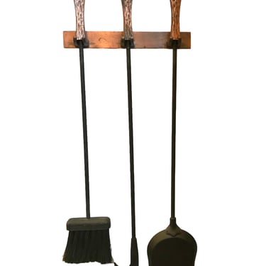 Wall Mounted 3 PC Fireplace Irons with Textured Copper Color Handles Style of George Nelson 1970s