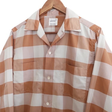 50s button up / plaid shirt / 1950s Towncraft brown plaid lightweight long sleeve button up shirt Small 