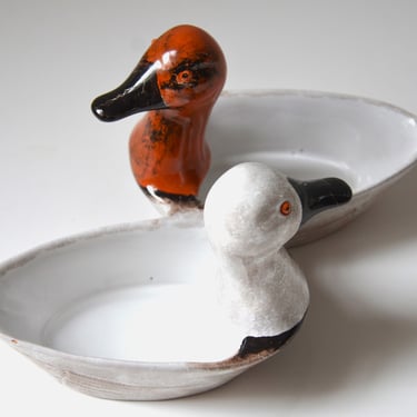 Rare Vintage Italian Modern 2 Duck Pottery Dish, Bitossi, Ducks 