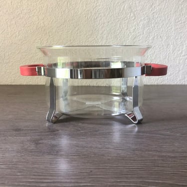 Vintage 1990's Bodum Chambord Bowl Clear Chrome Holders And Red Handles, Vintage Danish Glass,  Made in Denmark 
