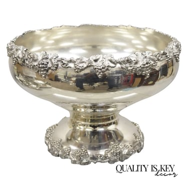 Vintage English Victorian Silver Plated Grapevine Pedestal Base Punch Bowl