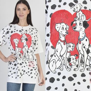 101 Dalmatians All Over Print T-Shirt, Vintage Walt Disney Tee, AOP Movie Top, Size XL 