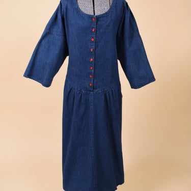 80s Union-Made Buttoned Denim Dress by Mc Karron, XL