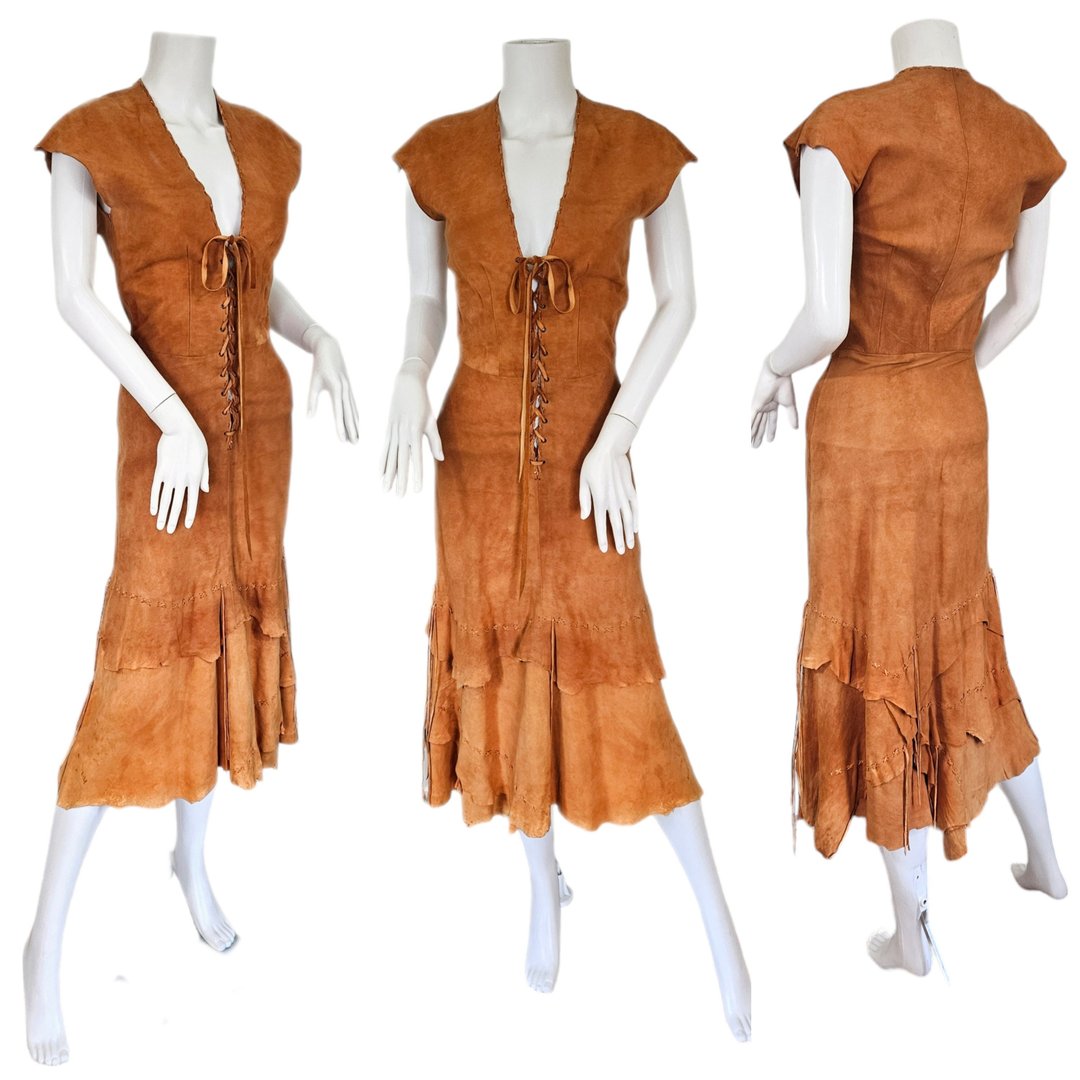 Women Fashion Suede Lace-up A-line Chamois Leather Skirts