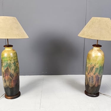 Pair of XL earthenware lamps, 1970s - vintage XL table lamps - large pair of stoneware table lamps - design table lamps 