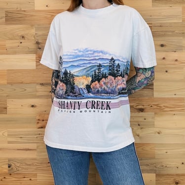 90's Vintage Shanty Creek Schuss Mountain San Segal Travel Nature Tee Shirt T-Shirt 