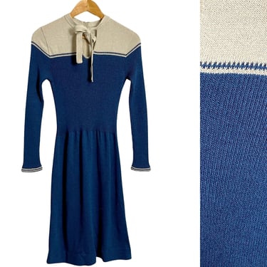 1970s vintage sweater dress - fit and flare - size XS 