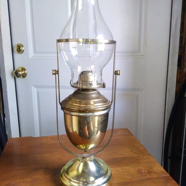 VINTAGE Gimbaled Oil Lamp, Plume and Atwood Risdon Brass Plated Oil Lamp, Home Decoration 
