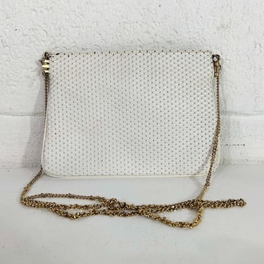 Vintage White Mini Bag Structured Handbag Cocktail Purse Robert Bestien Metal Chain Strap Envelope Crossbody 1970s 1960s 
