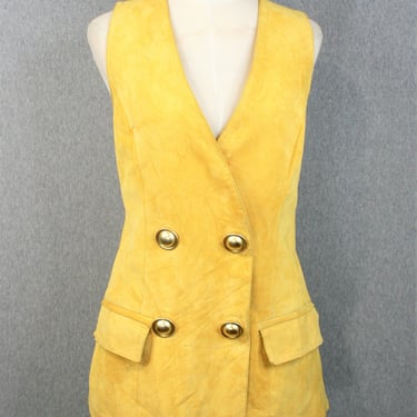 1980-1990s - Yellow Suede - Preppy/Mod  Vest - Danier - Marked XS - Estimated S/M 