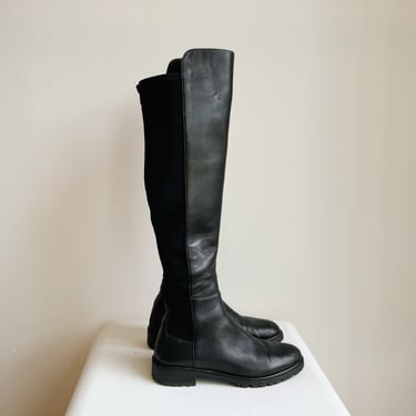 Black Fitted Leather Over Knee Boots | Size 7.5