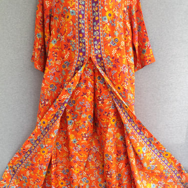 1960s - Kaftan - Mid Century Mod -  Pant Set - Hostess Gown set - Orange - by Lane Bryant  - Plus Size 18/20 